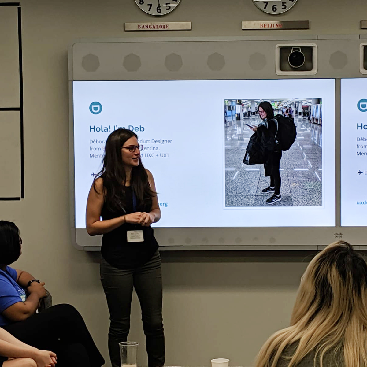 Deb giving a talk on inclusive design called Design is a superpower at the LinkedIn office for Springboard mentees