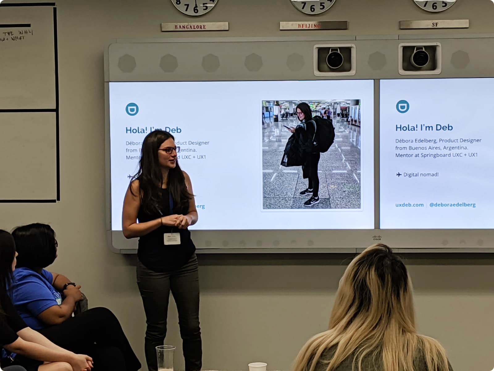 Deb giving a talk on inclusive design called Design is a superpower at the LinkedIn office for Springboard mentees