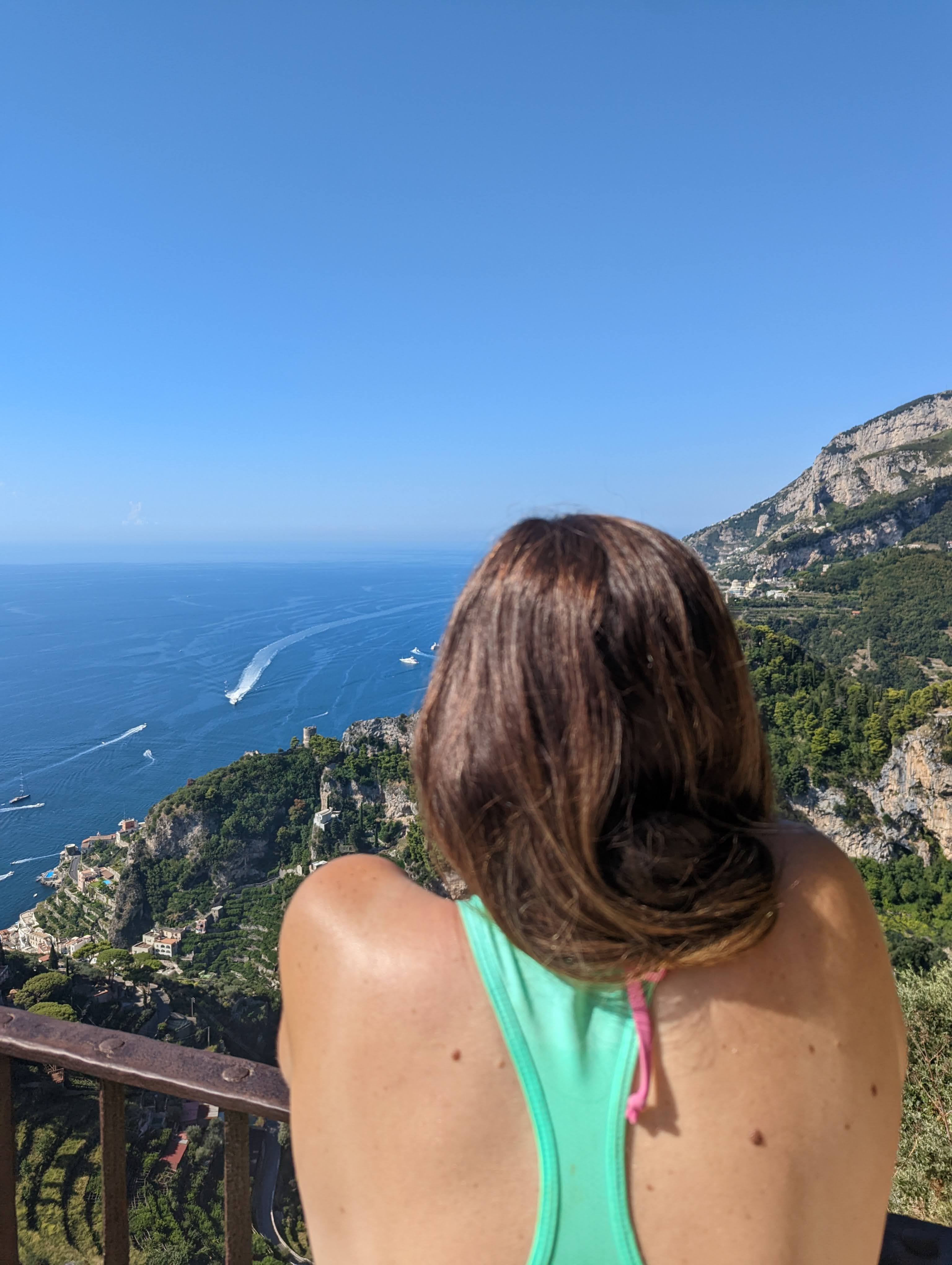 Deb taking in the landscape in Ravello, Italy