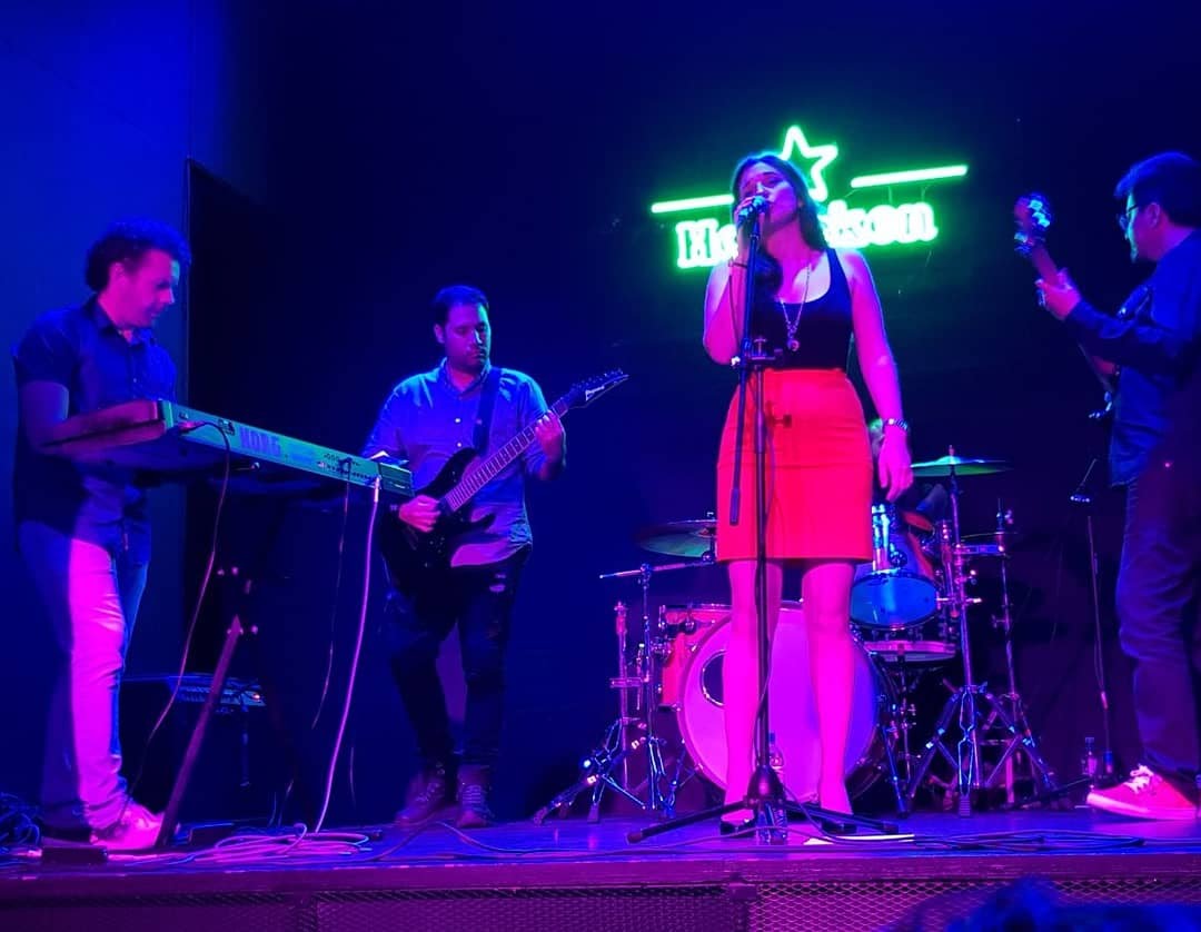 Performing on stage with a very talented band