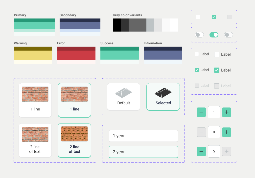 Design system UI kit showing components, tokens, and guidelines for the Paper Insurance app