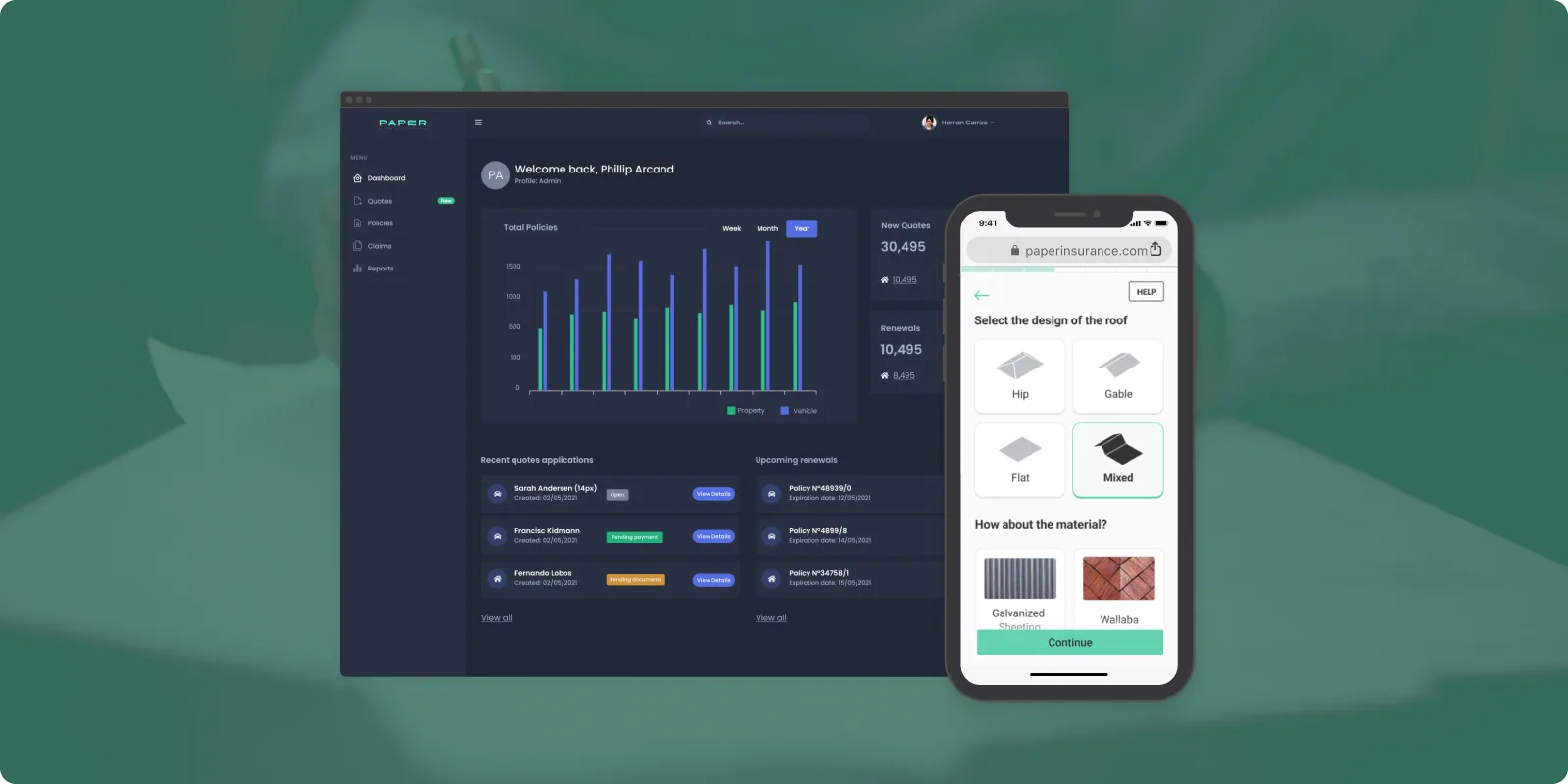 Paper Insurance app and agency platform showing streamlined insurance quote and claims management for Caribbean users