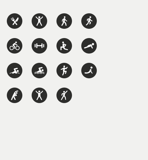 Custom icon set designed for physical activities and meal types in the Sync app