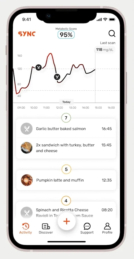 Micro-interaction animation showing glucose tracking feedback in the app