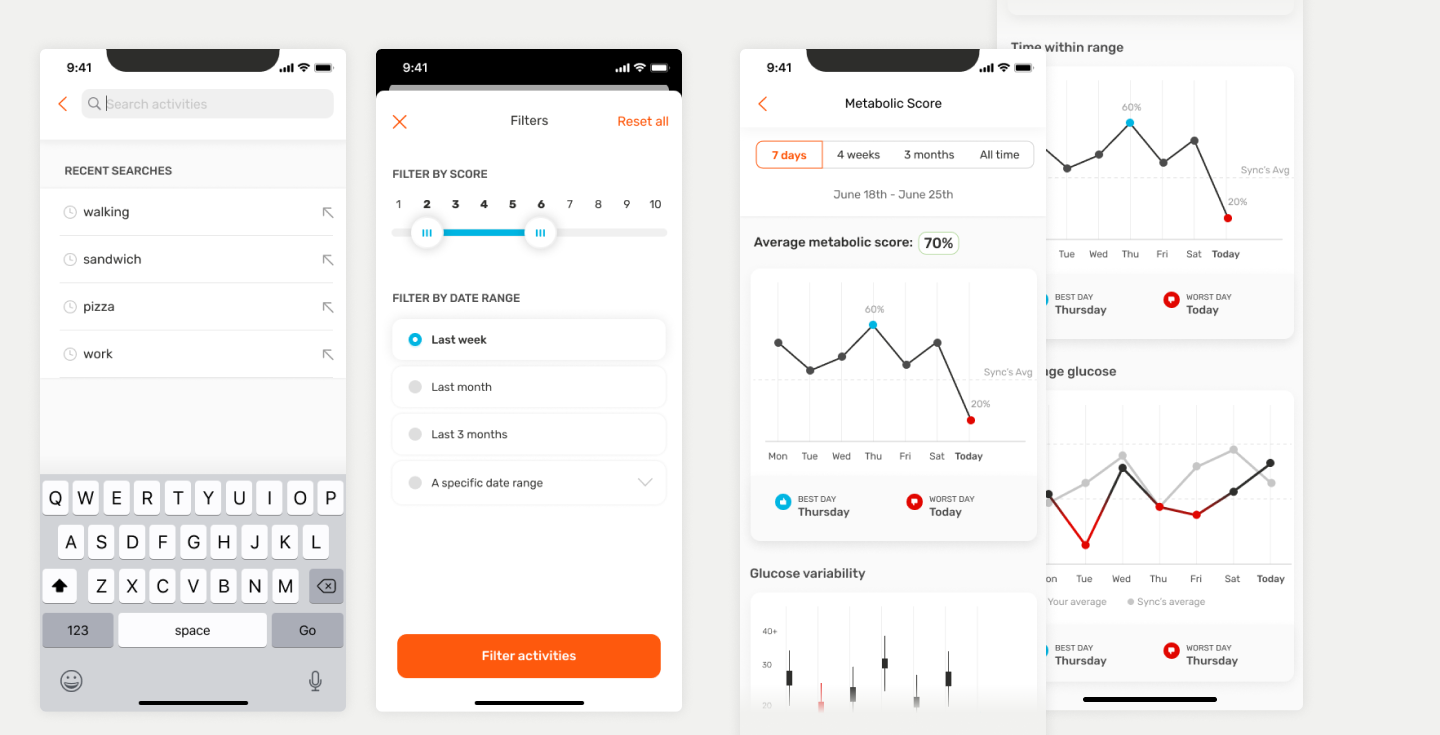 Additional high fidelity screens for the Sync Biometrics app