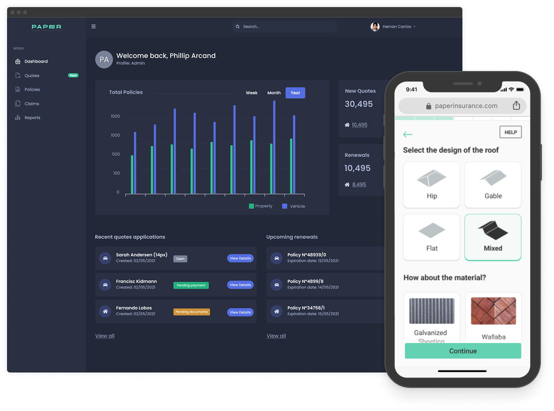 Paper Insurance app and agency platform showing streamlined insurance quote flow for Caribbean users